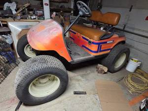 EZ-GO Electric Golf Cart - Orange/Blue, 29x14 NHS Off-Road Tires, 6 NEW Batteries, New Computer