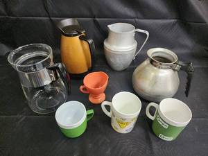 lot 42 image: Coffee Mugs & Kettles Assorted Set - Glass Carafe, Electric Kettle, Ceramic Pitcher, Teapot