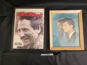 lot 56 image: Autoweek Magazine Cover Framed Poster & Blue-Tone Portrait Print (2-Piece)