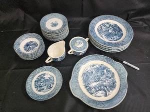 lot 57 image: Blue Willow-Style Transferware Dinnerware Set - Assorted Plates & Accessories