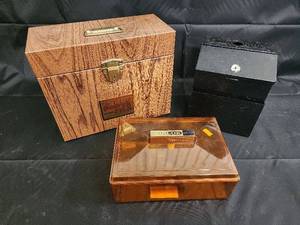 lot 60 image: Porta File Personal File Safe Cabinet Wood Finish - Air Lok Humidor Box & Black Storage Box
