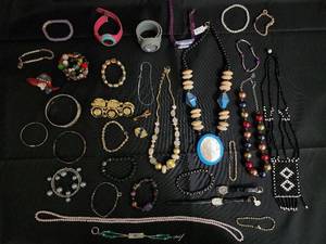 lot 67 image: Assorted Costume Jewelry - Necklaces, Bracelets, Watches & Pins