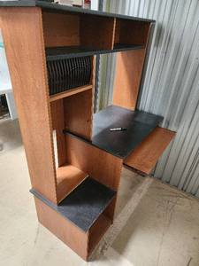lot 68 image: Wood Desk with Hutch and Black Laminate Top, Built-In Shelving