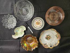 lot 75 image: Vintage Floral China & Carnival Glass Collection - Germany Marked & Iridescent Pieces