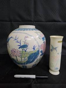 lot 90 image: Otagiri Japan Hand-Painted Ceramic Vases (Lot of 2)