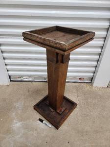 lot 103 image: Wooden Pedestal Plant Stand - Square Top, Dark Stain, Vintage