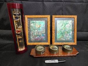 lot 126 image: Bird of Paradise Prints in Oak Frames with Vintage Glassware Cabinet