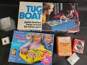 lot 149 image: Vintage Board Game Collection 2 Boxed Games, UNO Cards, & Accessories