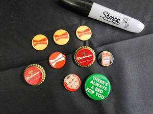lot 184 image: Budweiser Bottle Cap Collection & Promo Pins (Assorted Designs)