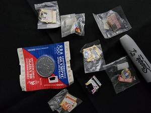 lot 185 image: US Olympic Pins & Commemorative Medallion Set - 1990s-1996, Mixed Pins & Coin