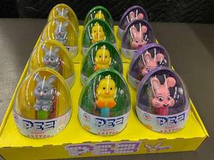 lot 38 image: PEZ Candy Easter Eggs Assorted Bunny, Duck & Chick Dispensers - 9-Pack