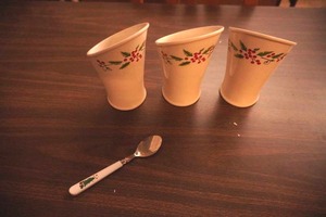 holly berry & leaves stoneware flatware holders. dishwasher, microwave, & oven safe
