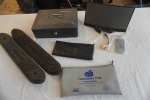 Metal Cash Box (no key), bank bags, Bose electronics doc, running boards for pickup