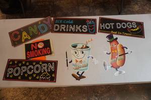 Paper Sigs. Hot Dogs, Drinks, Popcorn, Candy