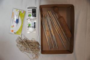 Wooden Stakes, Wooden Canning Masher, Rope, Stick-On Card Holders, Punch Needle