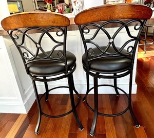 Pair Black Wrought-Iron Bar Stools & Cushioned Seats (Lot of 2 matching Lot #6)