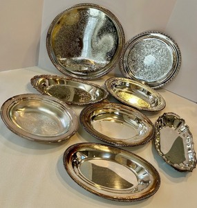Canada U.S.A. Silver Plate Serving Tray Set - Assorted Oval & Round Trays