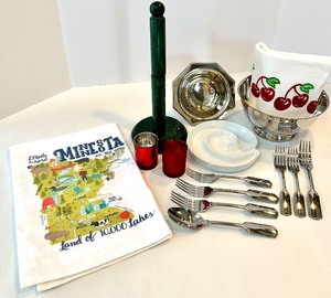 Minnesota Kitchen Towel - Paper Towel Holder, 2 Candle Holders, Silver Bowl, Ceramic Bowl &amp Forks