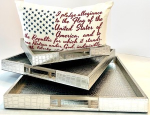 Crocodile-Pattern Serving Trays - 3-Piece Set plus Accent Pillow