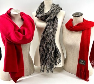 Set of 3 Red & BlackGray Pattern Scarves