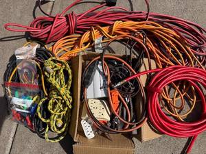 Assorted Extension Cords, Rope & Air Hose