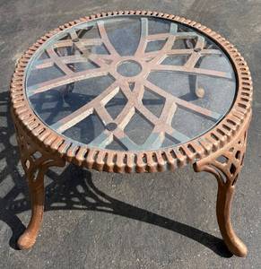 Round Glass-Top Cast Iron Patio Table