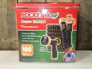 lot 55 image: As Seen on TV 100 Pocket Hose Copper Bullet Lead-Free, Burst-Resistant & Kink-Free Expandable Hose