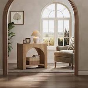 lot 47 image: Kerlin 27.56 in. Brown Rectangular Wood End Table with Storage Shelves