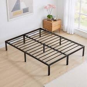 lot 80 image: Metal Platform Bed Frame with Steel Slat Support, Black, Queen