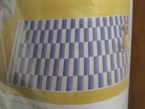 lot 76 image: 65x810 Color Blocked Striped Rectangular IndoorOutdoor Area Rug, Blue & White