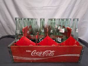 Vintage Coca Cola Bottles in 6pk cases wWooden Crate