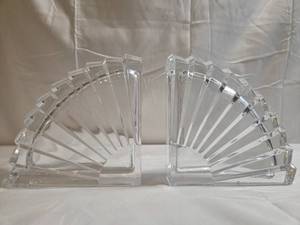 Cristal DArques France clear glass Fan Art Deco Bookends