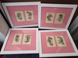 Vintage 18th Century French Fashion pictures in frames - Lot of 4