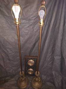 Pair of floor lamps & Wrought Iron Weather Barometer.