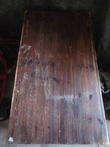 Vintage Rustic wood storage trunk style table on wheels