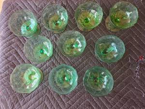 Vintage Morgantown Seneca Driftwood crinkle sherbert glasses in Apple Green - Lot of 10
