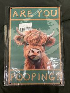 lot 54 image: Cow Sign - Are You Pooping Humorous Rustic Wall Decor with Rope Hanger