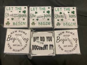 lot 159 image: Decorative Wall Signs - Let the Shenanigans Begin & New Home Beginnings (Lot of 6)