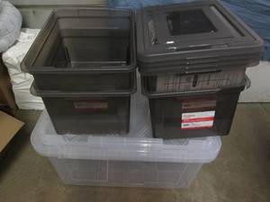 lot 166 image: 4 Covered File boxes, one is cracke...