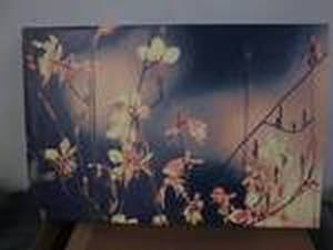 lot 185 image: Stretched canvas art on wood frame...