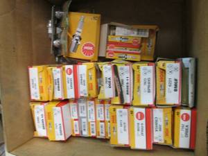 Box of assorted spark plugs...