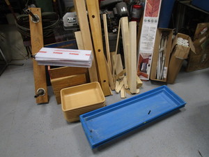 lot 227 image: Large Lot of Misc Wood pcs, Plexi Glass, Tubs (see all pics)