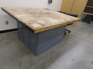 lot 44 image: Butcher Block Shop Table w2 Sided Locker Base 64x54x34