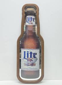 Large Vintage MILLER LIGHT Beer Advertising Bottle Mirror Sign