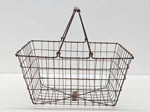 Vintage 1930s era Metal Wire Carrying Basket wOriginal Metal Tag