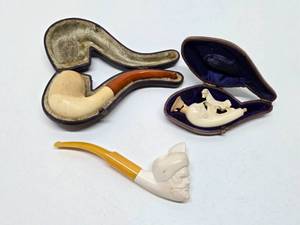 3 Antique Meerschaum Smoking Pipes&nbsp