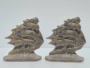Pair of Old Vintage Cast Iron OLD IRONSIDES Bookends