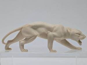 Very Cool Vintage Alabaster or Cast Resin White Panther Sculpture