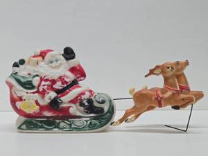 Old Vintage Santa Claus wReindeer Blowmold