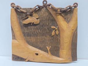 Very Cool Relief Carved Walnut Woodcarving by Marv Meyer